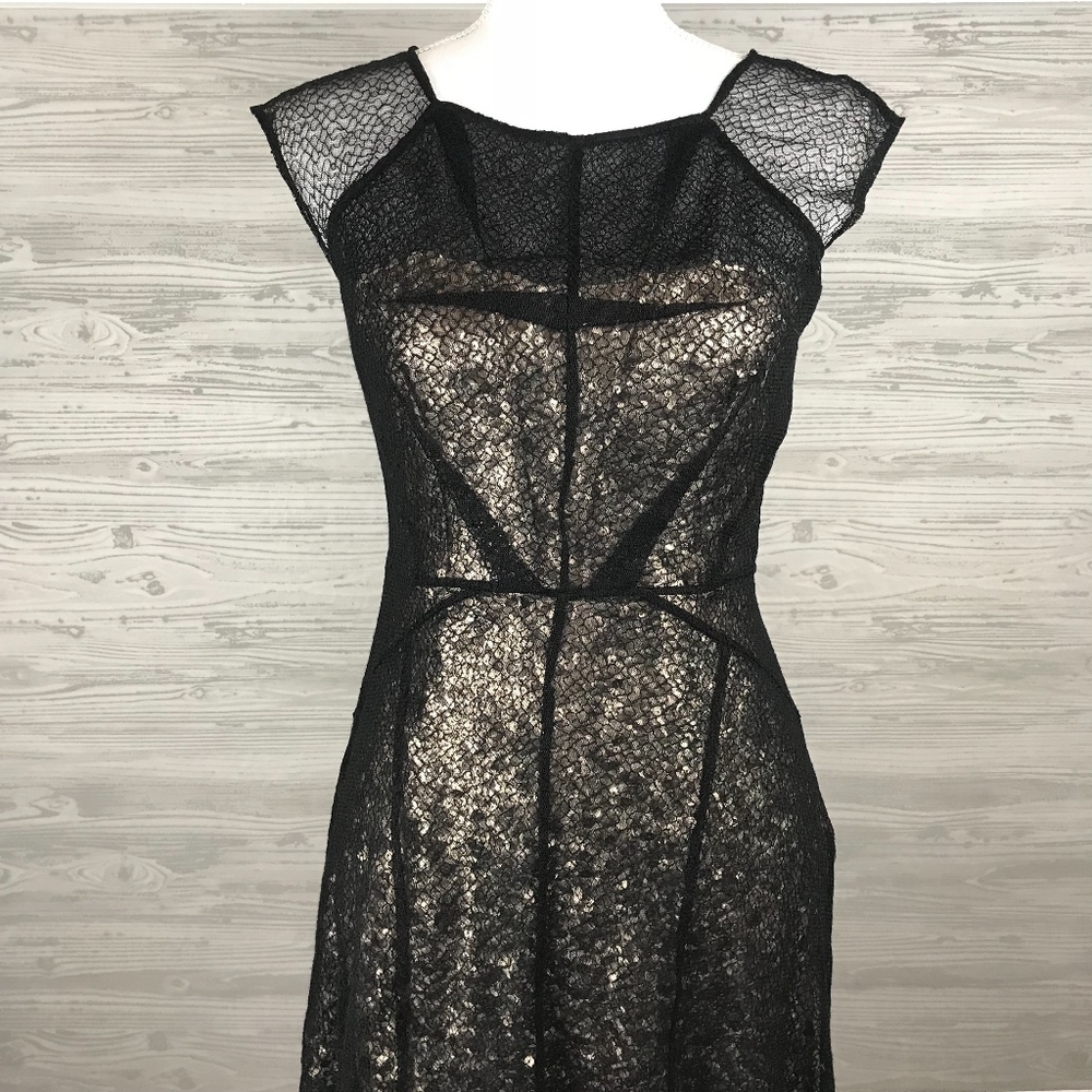 BETSEY JOHNSON | Gold Sequin Dress w Lace Overlay